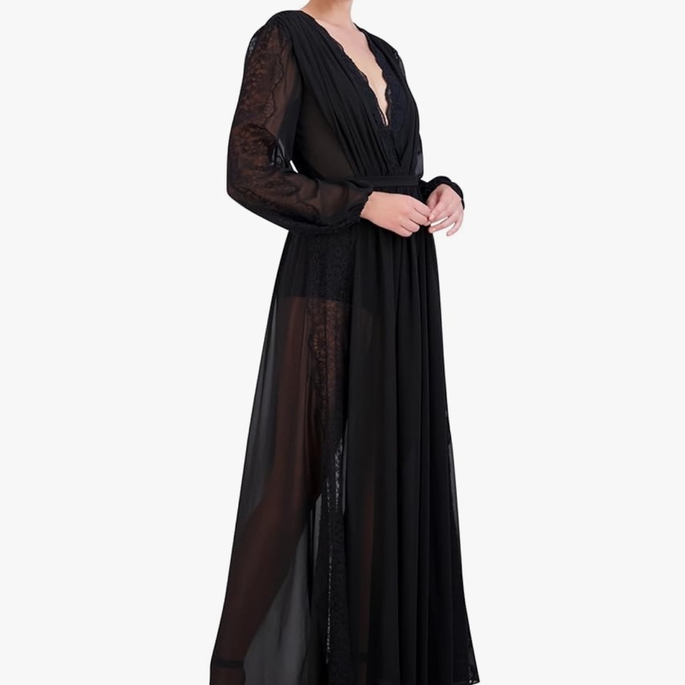 BCBGMAXAZRIA Women's Long Balloon Sleeve Surplice Neck Evening Maxi Dress